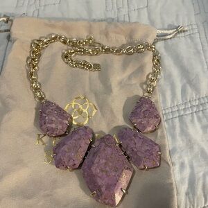 Gold-Tone Necklace with Lavender Stone Pendants